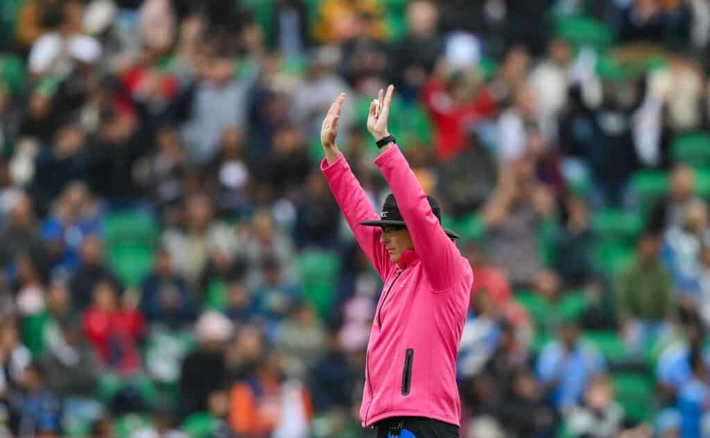 Irish umpire Roly Black stands in Lanka Premier League match