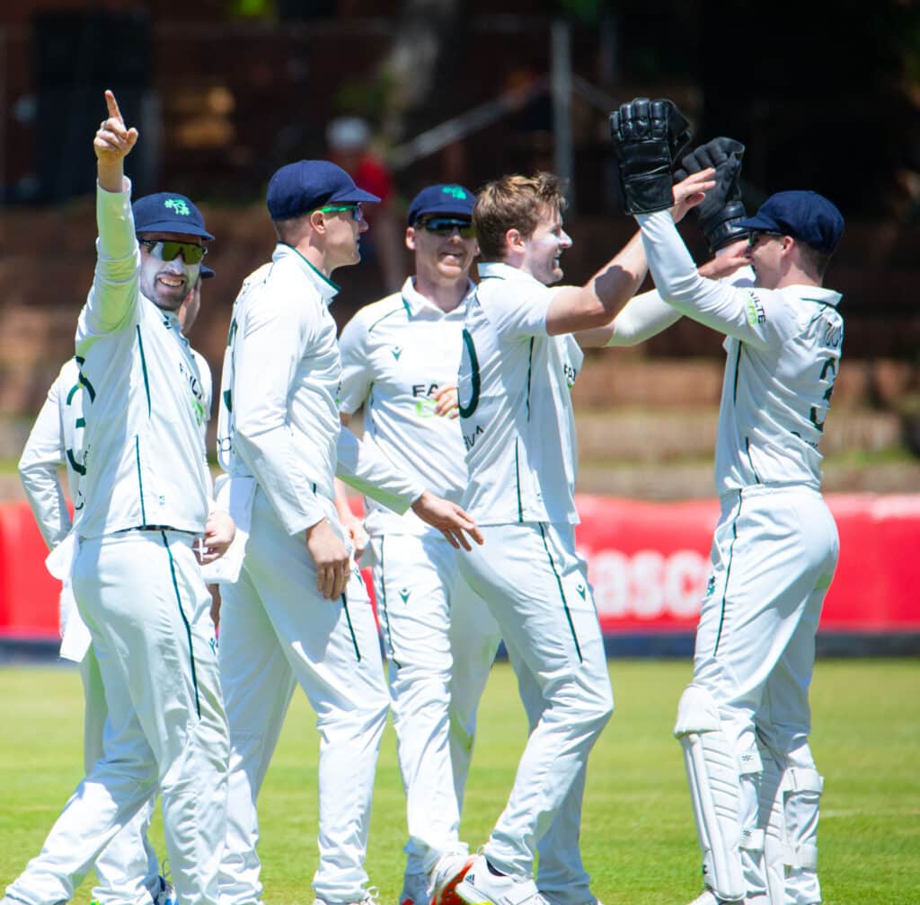 Barry McCarthy celebrates wicket