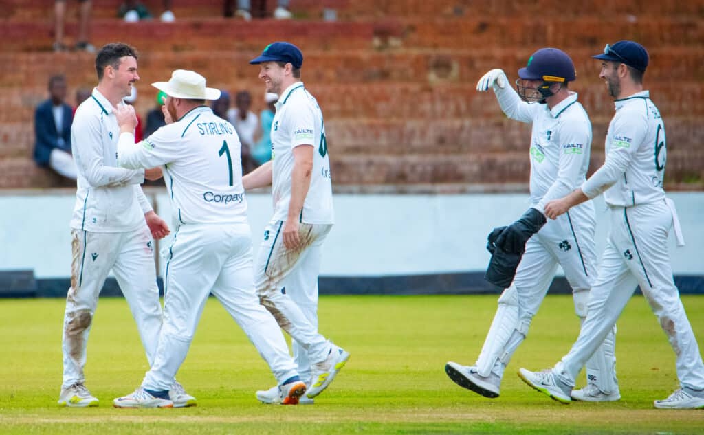 Matthew Humphreys celebrates a wicket