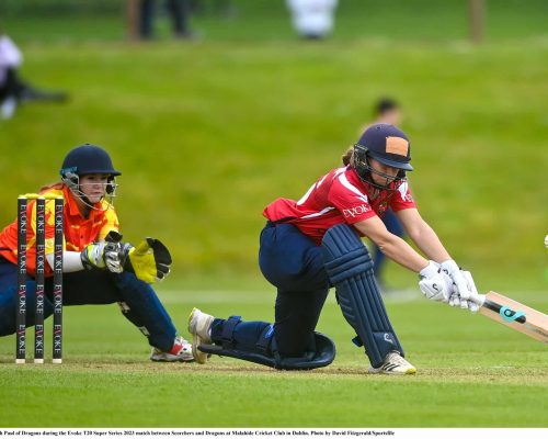 01 May 2023; Leah Paul of Dragons during the Evoke T20 Super Series 2023 match between Scorchers and Dragons at Malahide Cricket Club in Dublin. Photo by David Fitzgerald/Sportsfile
