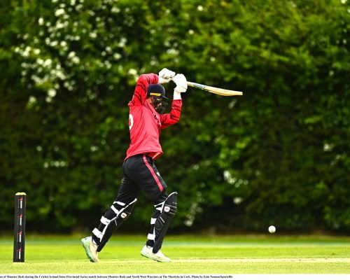 15 May 2023; Murray Commins of Munster Reds during the Cricket Ireland Inter-Provincial Series match between Munster Reds and North West Warriors at The Mardyke in Cork. Photo by Eóin Noonan/Sportsfile