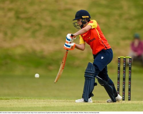 21 May 2023; Scorchers batter Annabelle Squires during the Evoke Super Series match between Typhoons and Scorchers at Oak Hill Cricket Club in Kilbride, Wicklow. Photo by Seb Daly/Sportsfile