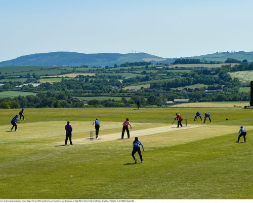 5 June 2023; A general view of the action during the Evoke Super Series 2023 match between Scorchers and Typhoons at Oak Hill Cricket Club in Kilbride, Wicklow. Photo by Tyler Miller/Sportsfile